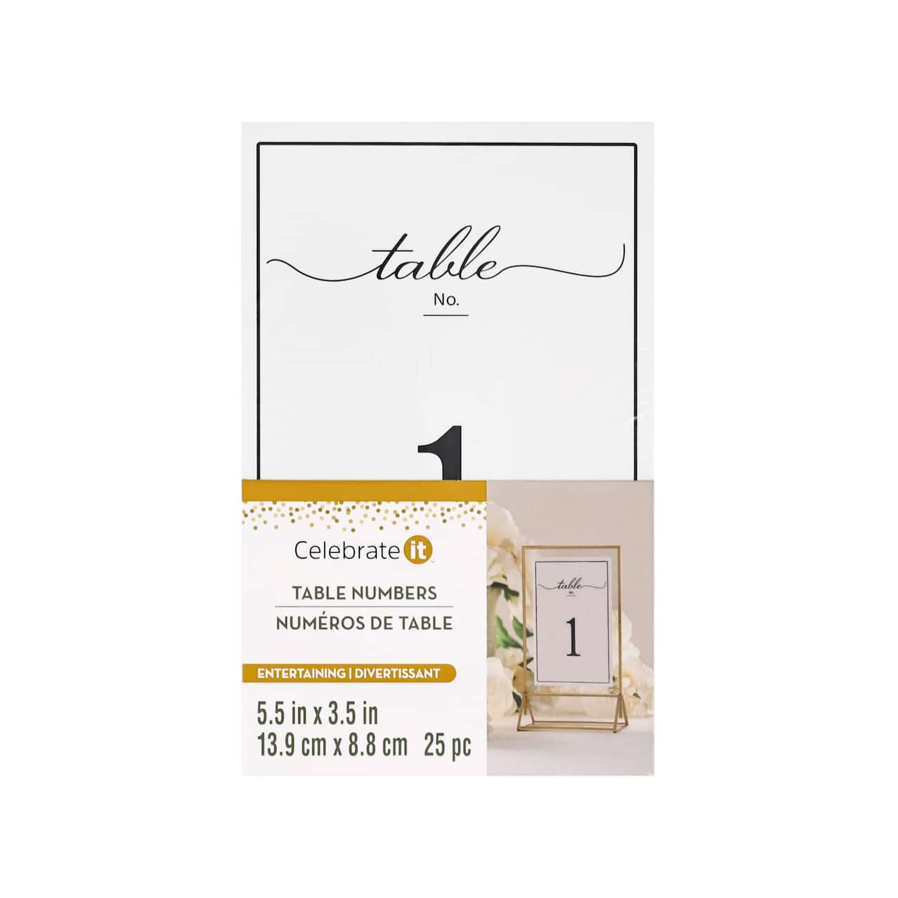 5.5" x 3.5" Black 1 to 25 Table Number Card Set by Celebrate It™